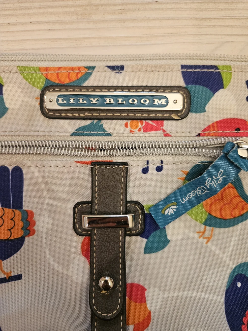 Lily Bloom Multicolor Bird Print Crossbody with Gray Strap